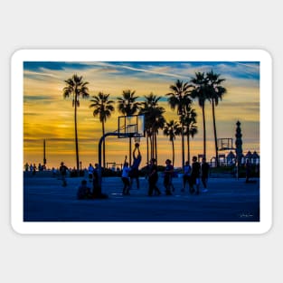 Sunset Basketball Game at Venice Beach, California, USA. Sticker